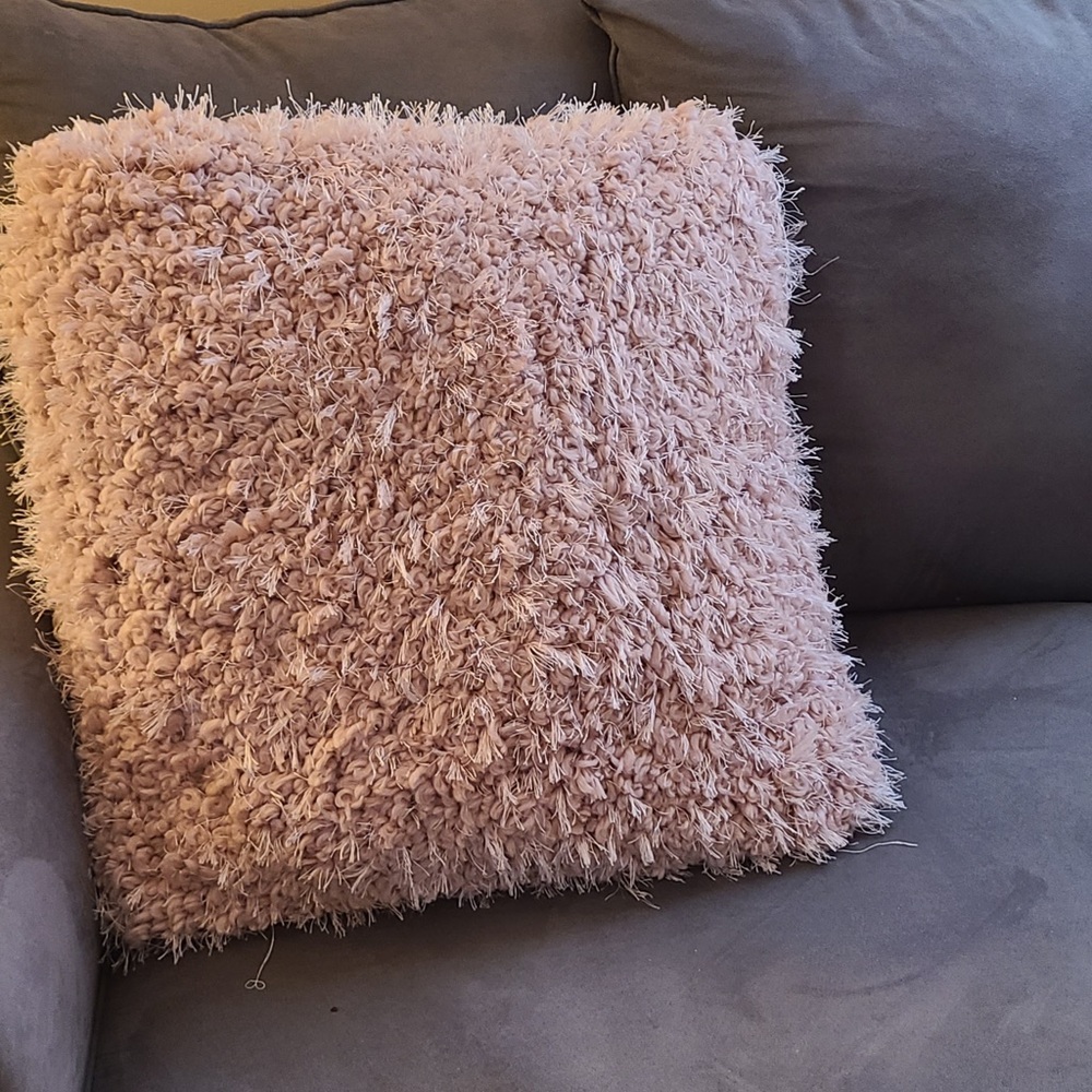 Home Goods Soft Pink Shag Oversized Throw Pillow with Velvet Back